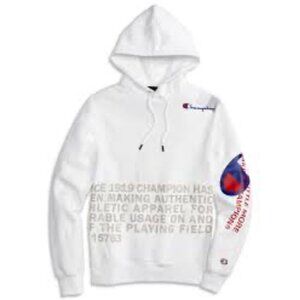 Champion White Hoodie With Print On Front & Sleeve  2XL